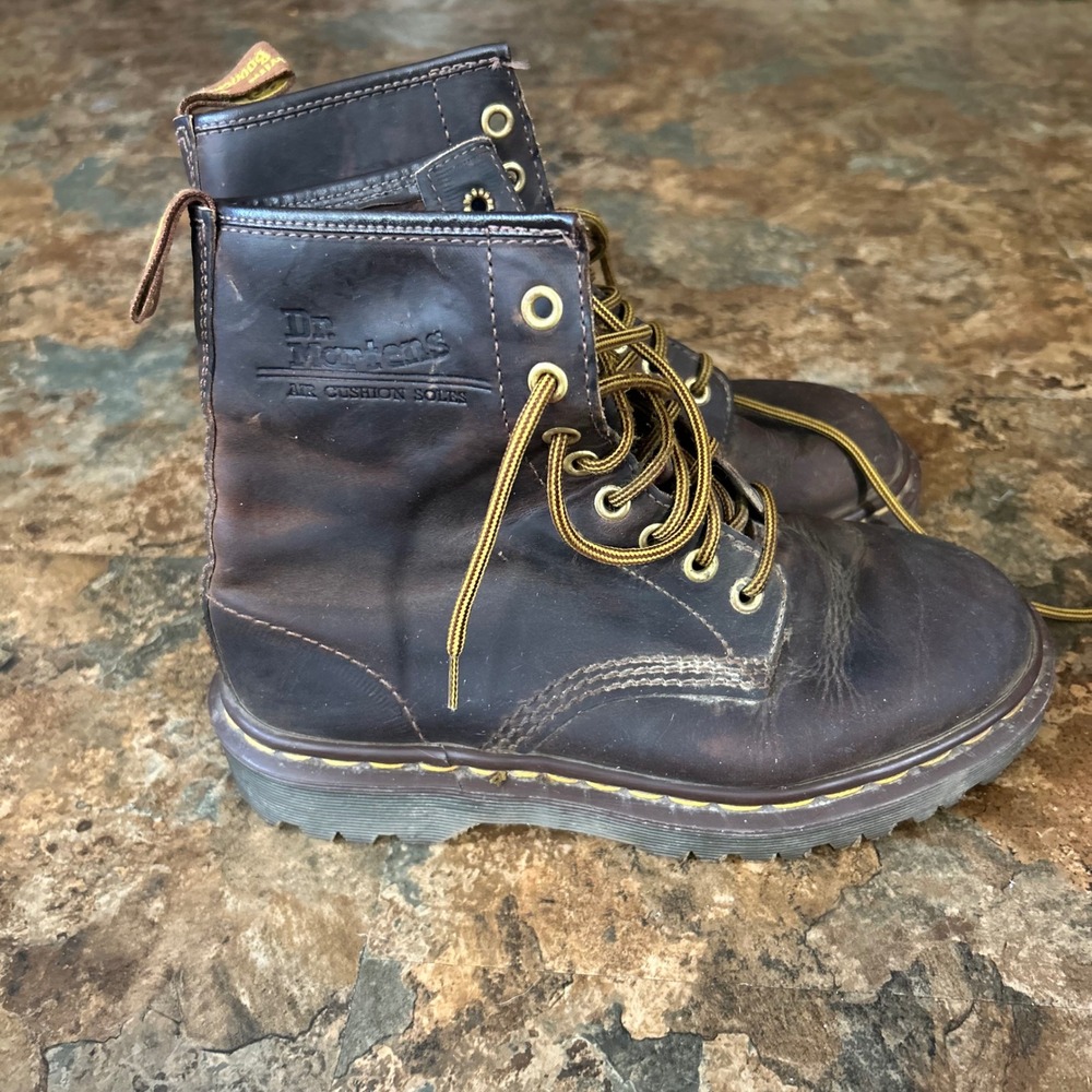 Vintage Dr. Martens Air Cushion Sole Boots Size 4 Brown Lace Up Made In England